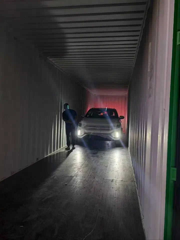 Vehicles loaded into a shipping container