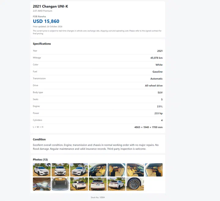 High-resolution photos of the actual vehicle