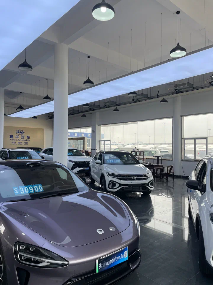 Vehicles on display in the showroom hall
