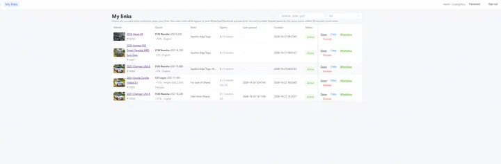 Link tracking: every link you created and how often it was opened